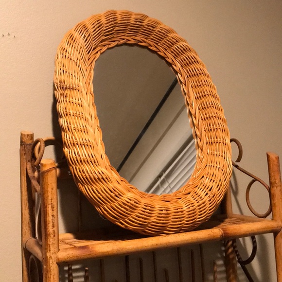 Vintage wicker oval mirror